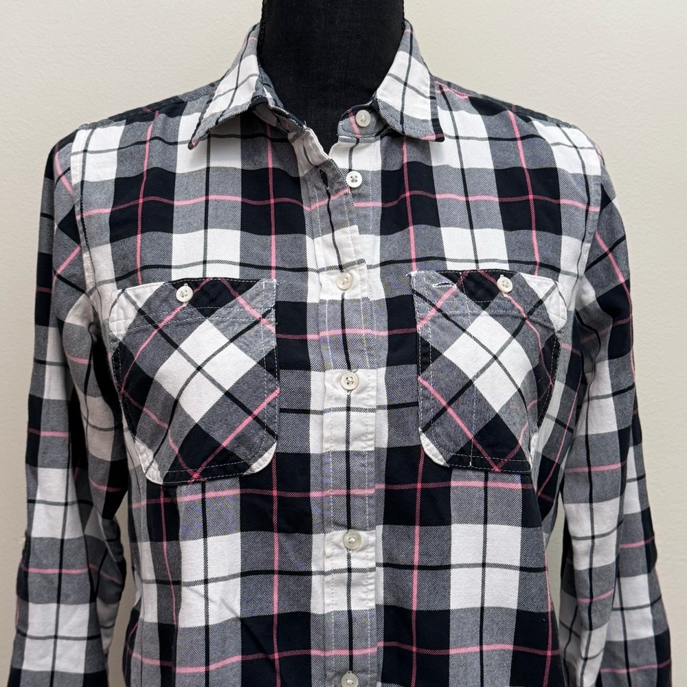 Lauren Ralph Lauren Womens M Black Pink Plaid Flannel Shirt Outdoor Preppy Check - Picture 2 of 11